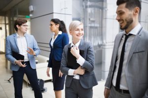 professionals talking outside