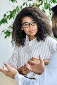 professional woman engaged in conversation