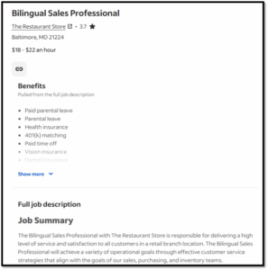screen shot: job postings